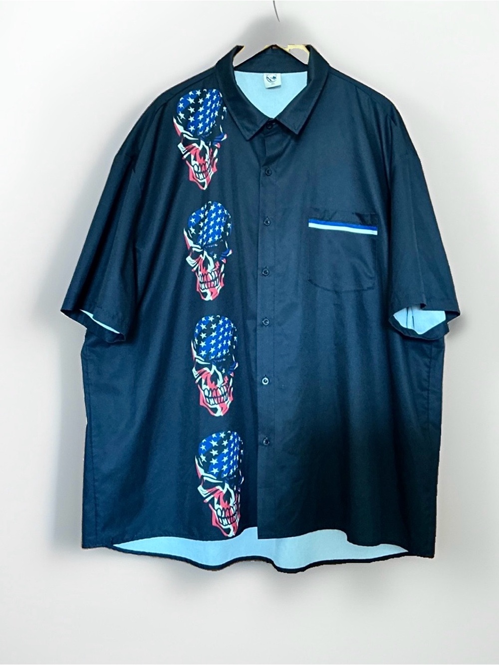 Hardaddy Mens Shirt Black American Flag Skull Print Short Sleeve Button Up 3XL